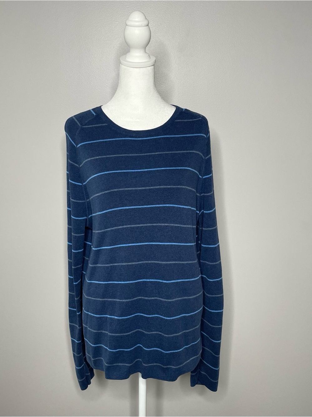 Banana Republic Men’s Medium 100% Cotton Crewneck Sweater Striped Blue Casual
